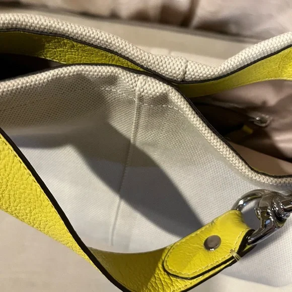 Coach canvas and lime green/yellow leather shoulder purse - Picture 4 of 15